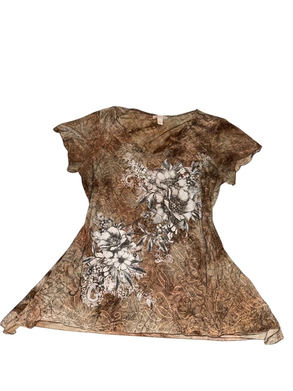 Brown Detailed Short Sleeve Top